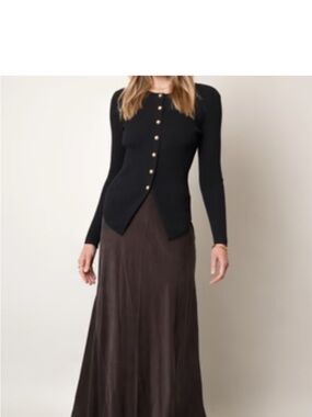 Cyrus Hourglass Black Long-Sleeve Buttoned Cardigan